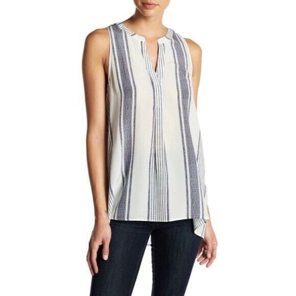Joie Aruna White & Blue Striped Sleeveless 100% Silk Tank Top Size Small